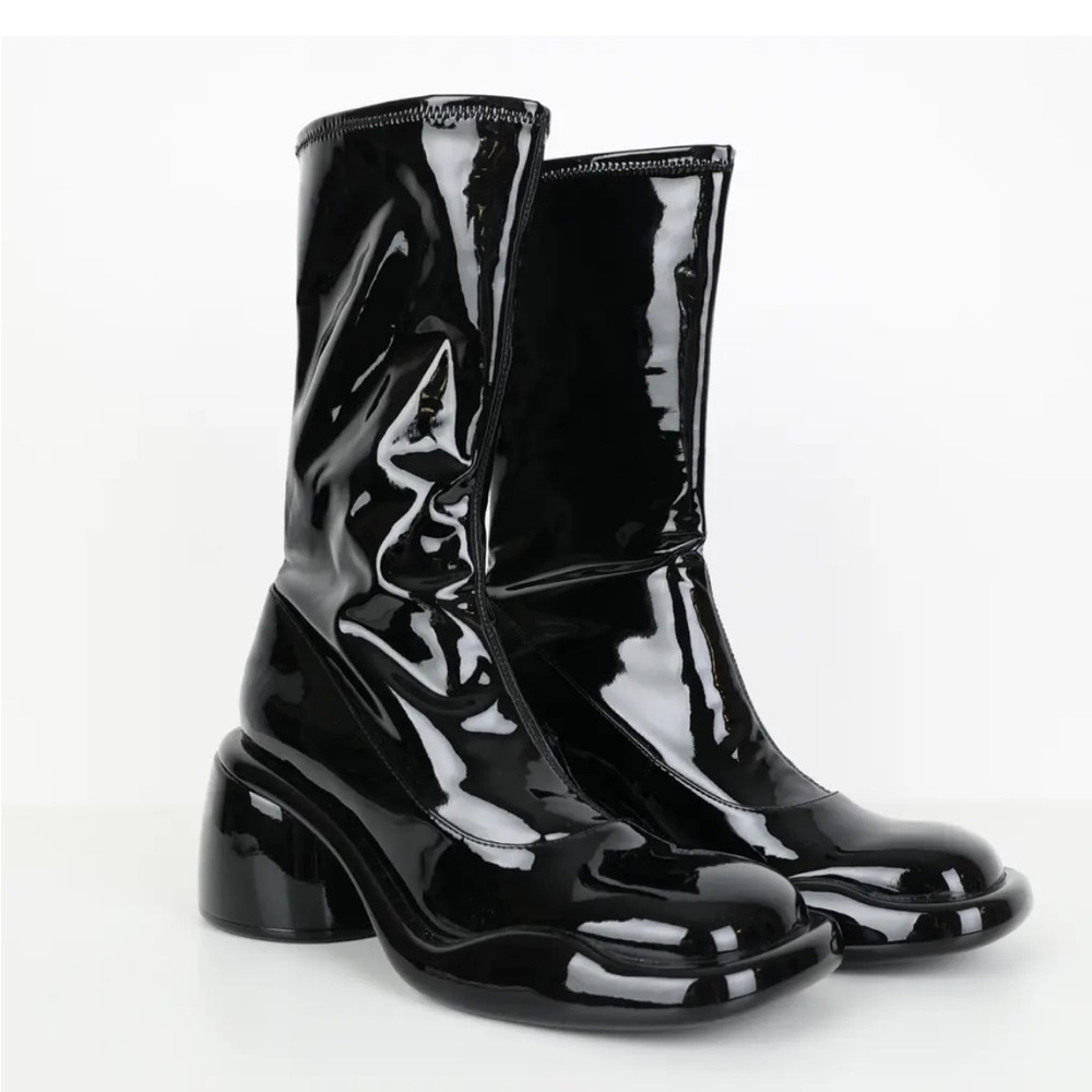 Charles & Keith Patent Black Heeled Boots